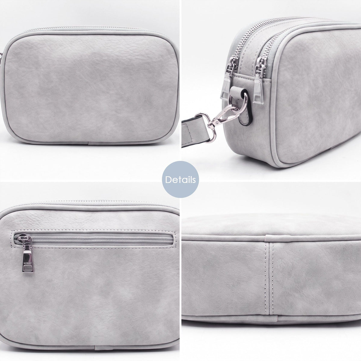 Small Textured Crossbody Bag with Double Zipper Adjustable Strap