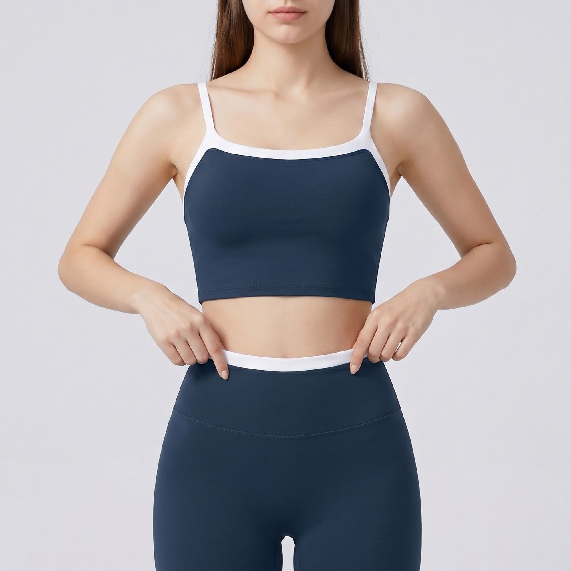 Padded Sleeveless Longline Sports Bra Tank Top Scoop Neck Workout Yoga Crop Top