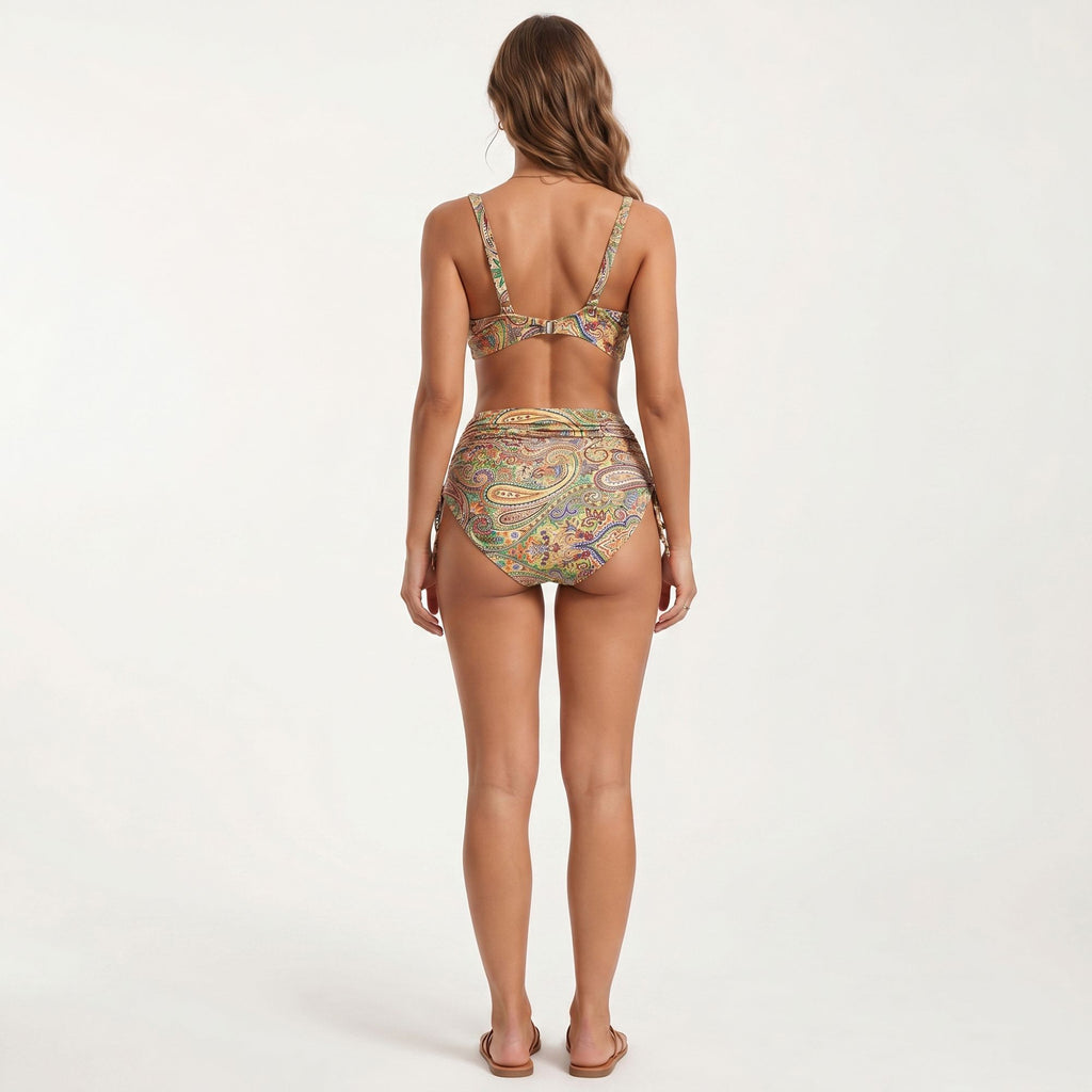 Anna-Kaci Swim Women's Paisley Print Maternity Bikini Set with Adjustable Side Ties and V-Neck Design