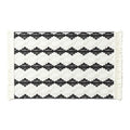 4 Set Woven Rectangular Placemats with Black Geometric Pattern and Fringe Edges 13x19.5 in