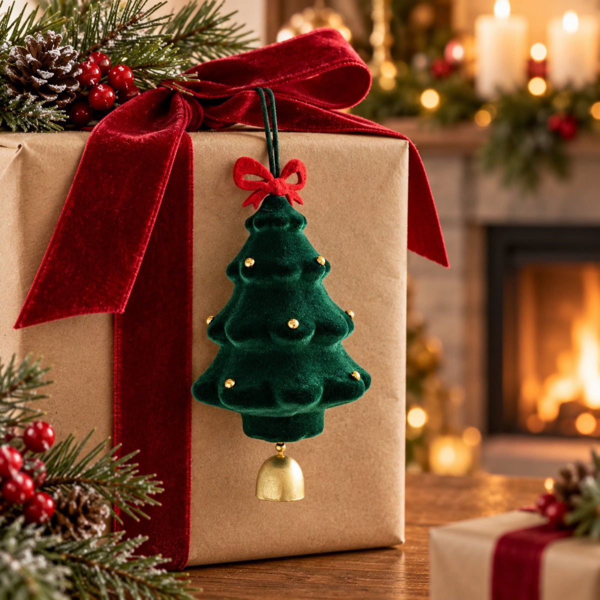 3 Pack Christmas Tree Ornaments with Bow and Bell Hanging Holiday Decorations
