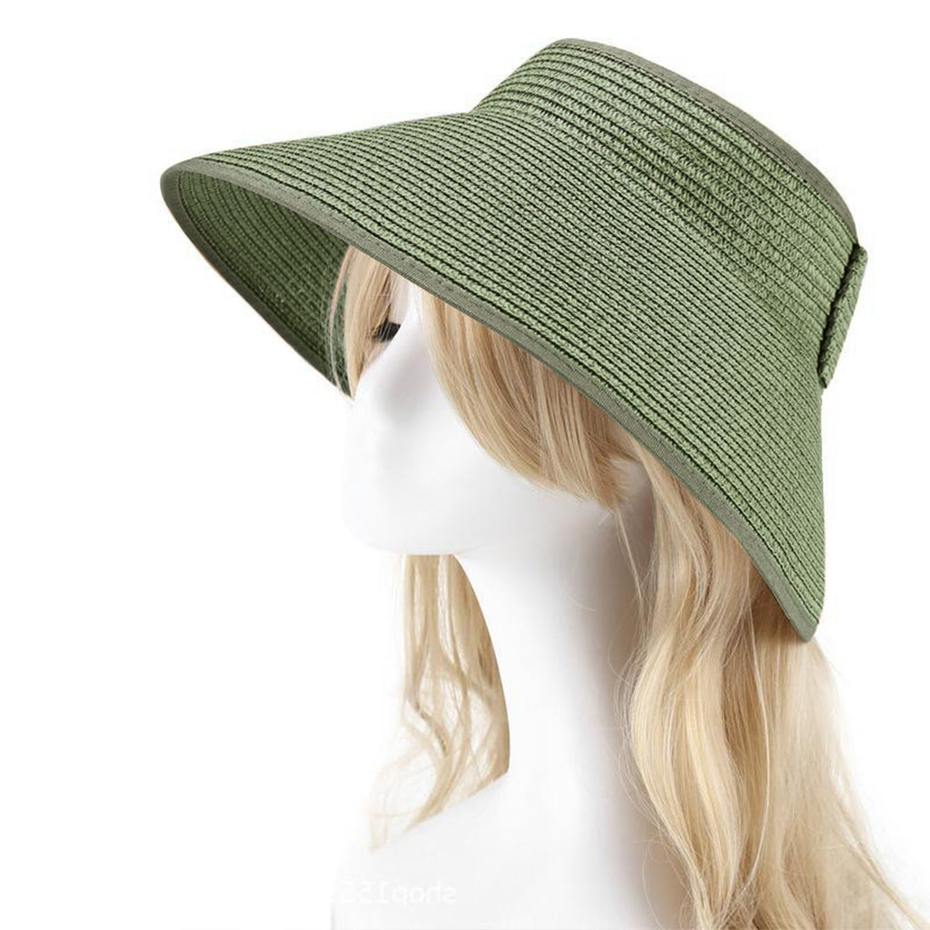 Anna-Kaci Women's Wide Brim Visor Hat with Bow Detail Adjustable Velcro Closure for Beach or Outdoor Protection