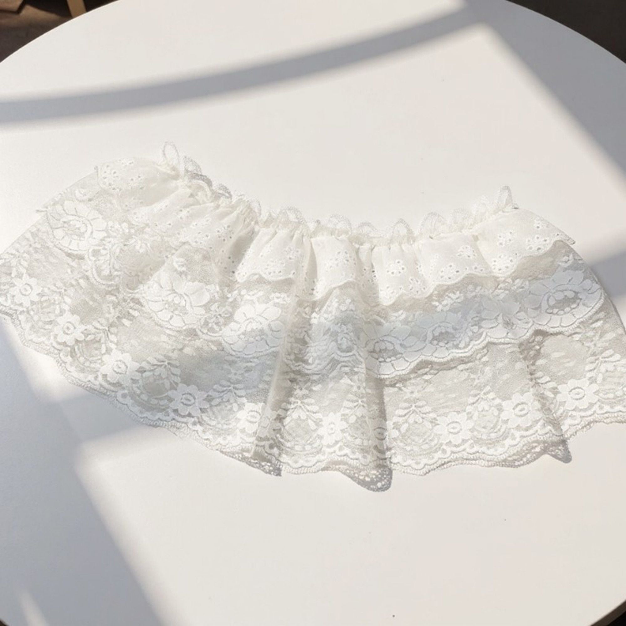 Anna-Kaci Women's Ruffled Lace Overlay Waist Belt with Scalloped Hem and Ribbon Tie 45.5in