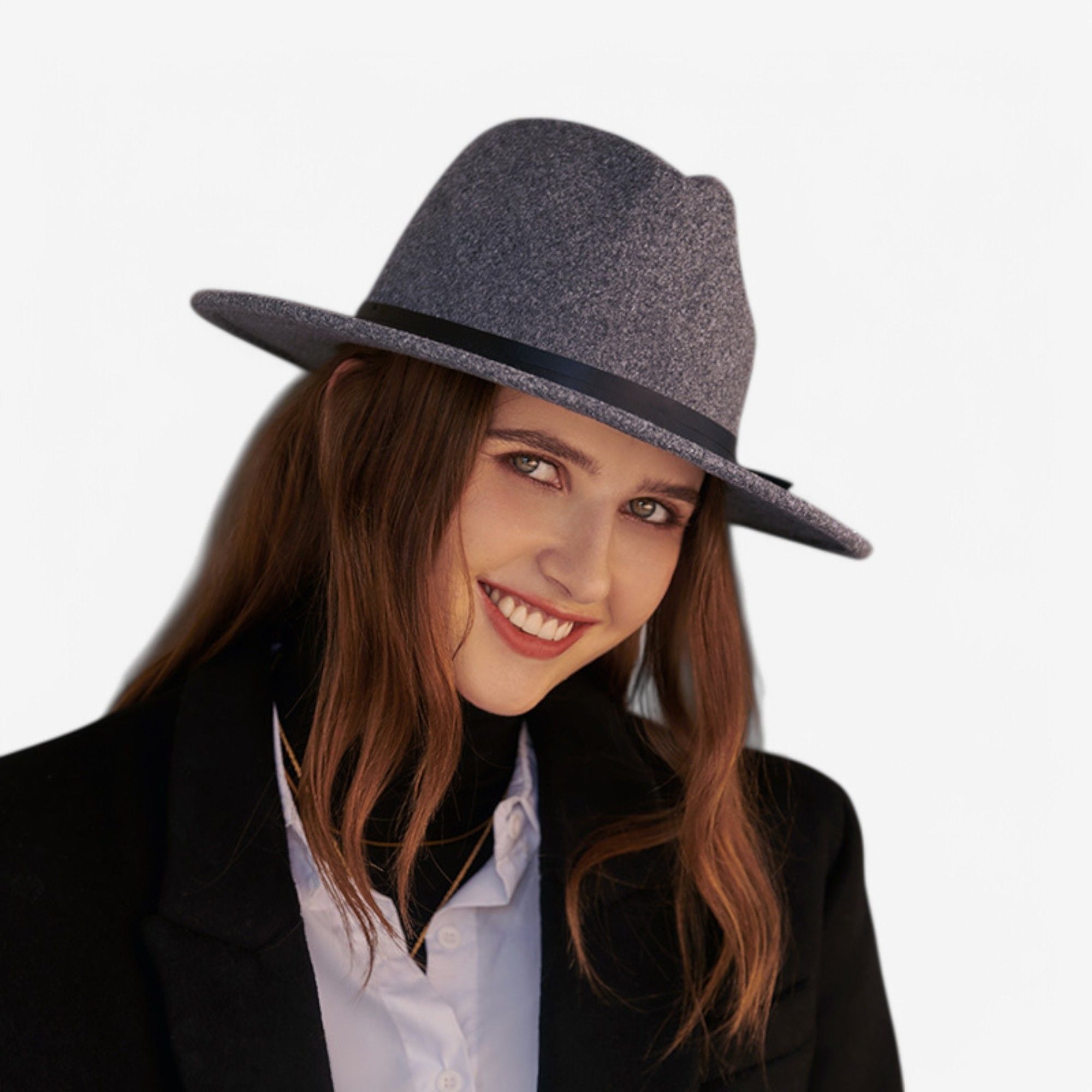 Anna-Kaci Women's Wool Felt Fedora Hat with Wide Brim and Structured Design