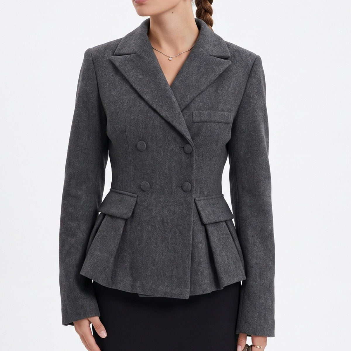 Double Breasted Peplum Blazer with Notched Lapels