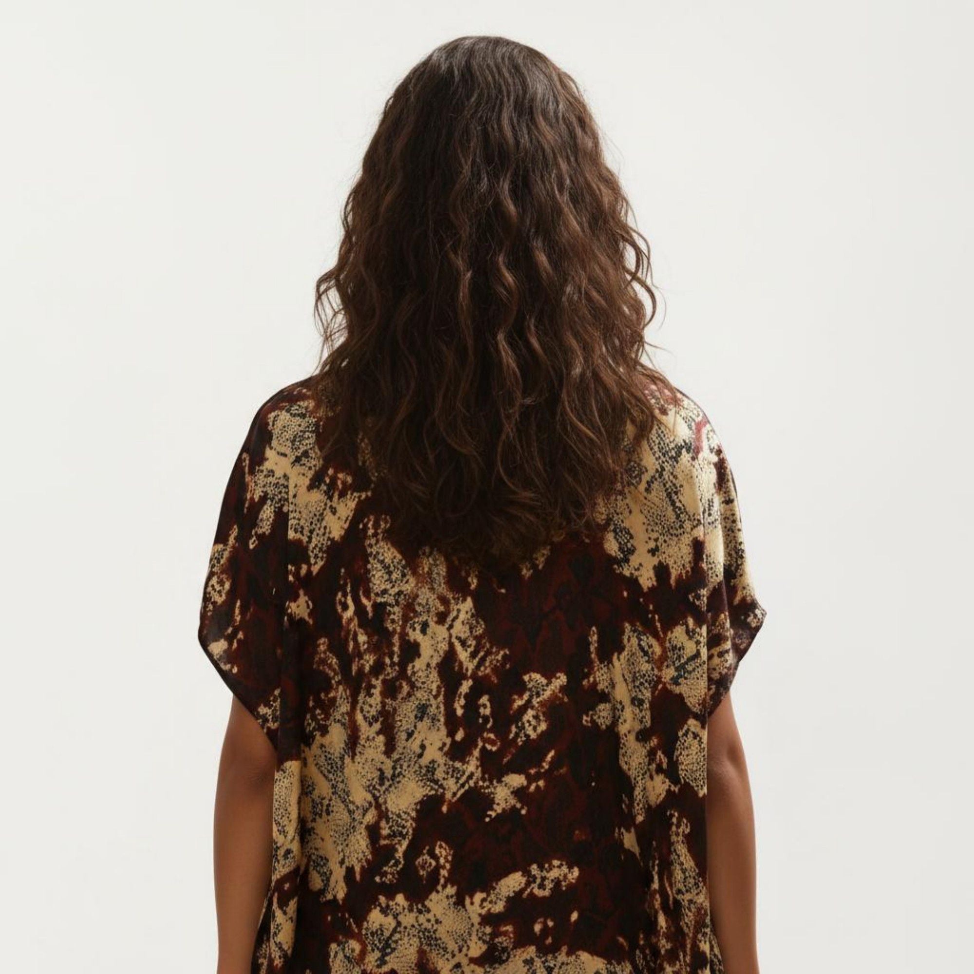 Anna-Kaci Women's Abstract Print Maxi Kaftan Dress with Contrast Trim and Relaxed Flowy Silhouette