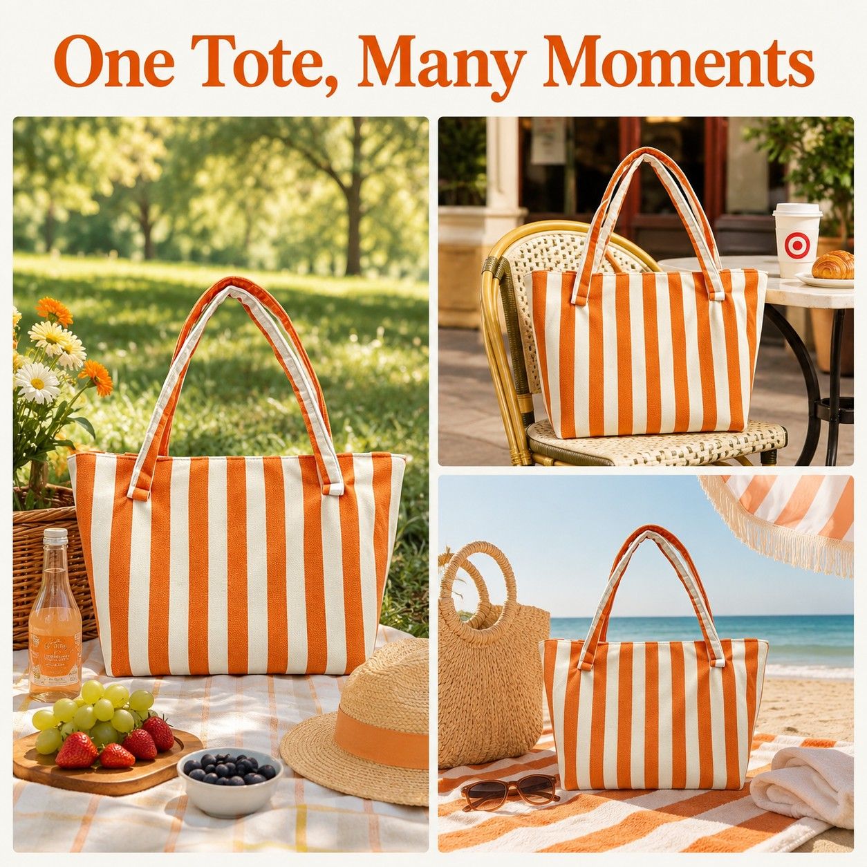 Striped Terry Cloth Tote Bag Roomy Beach and Travel Shoulder Carryall