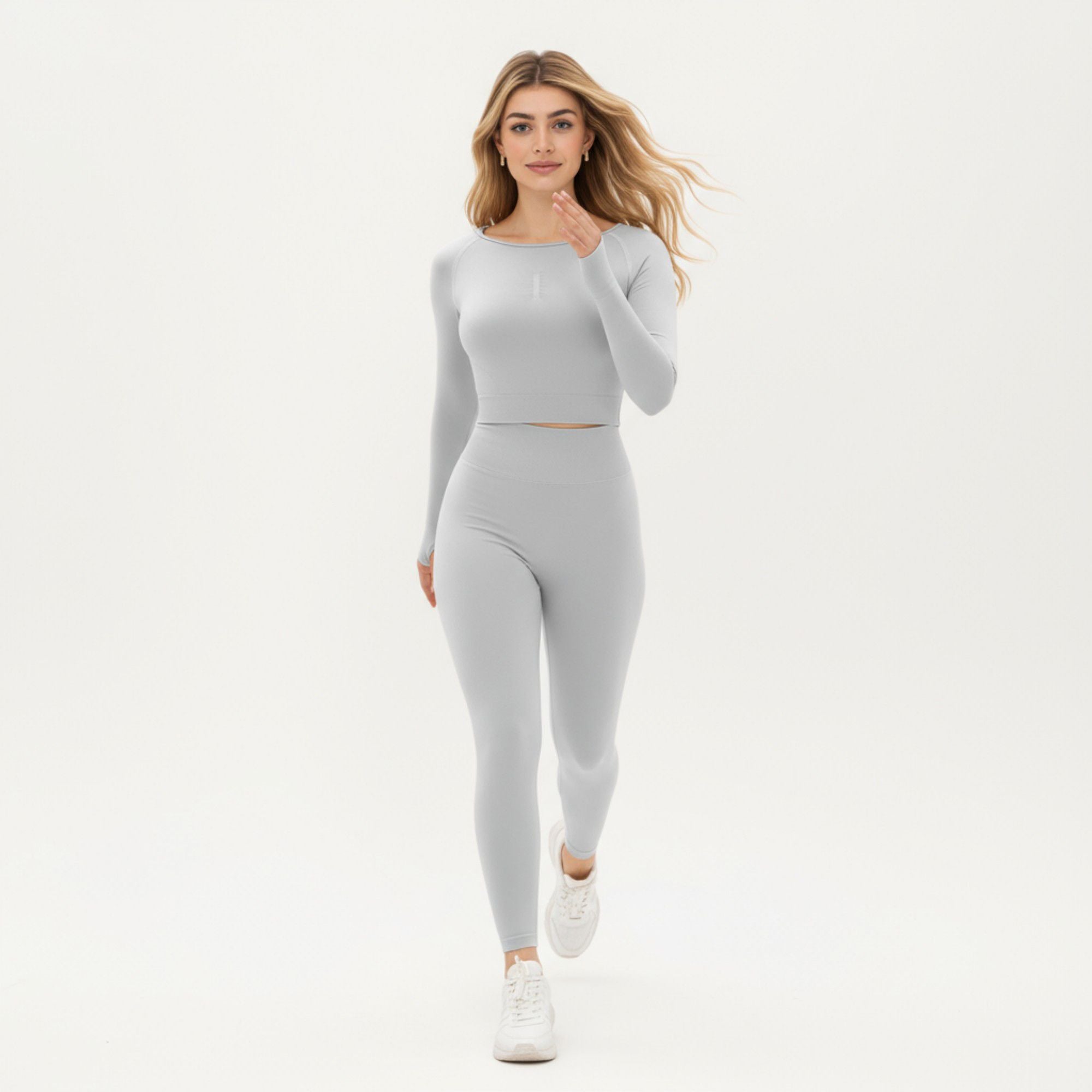Anna-Kaci Active Women's Seamless Long Sleeve Cropped Top with Thumbhole Cuffs and Fitted Waistband