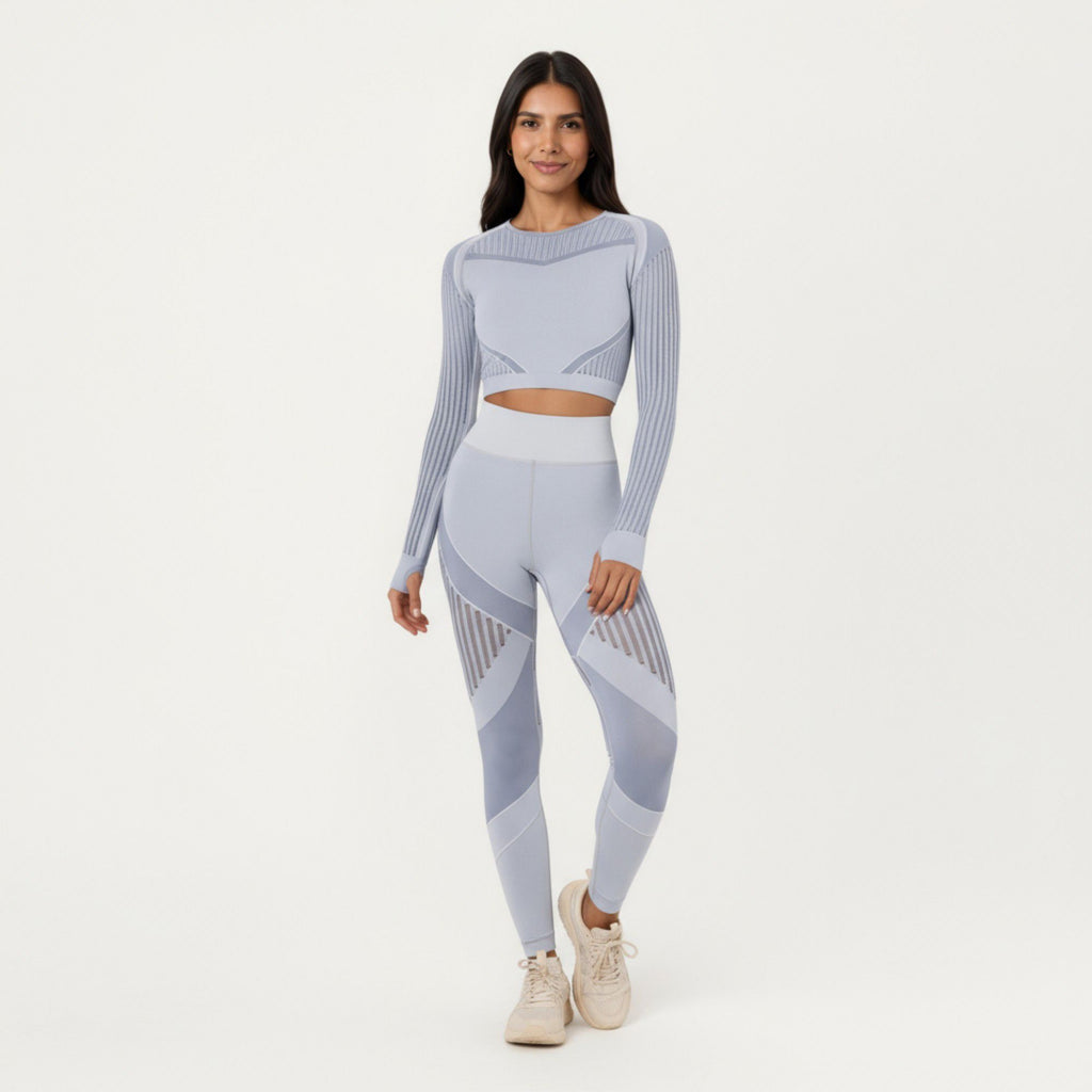 Anna-Kaci Active Women's Long Sleeve Seamless Crop Top with Ribbed Texture and Contour Panels