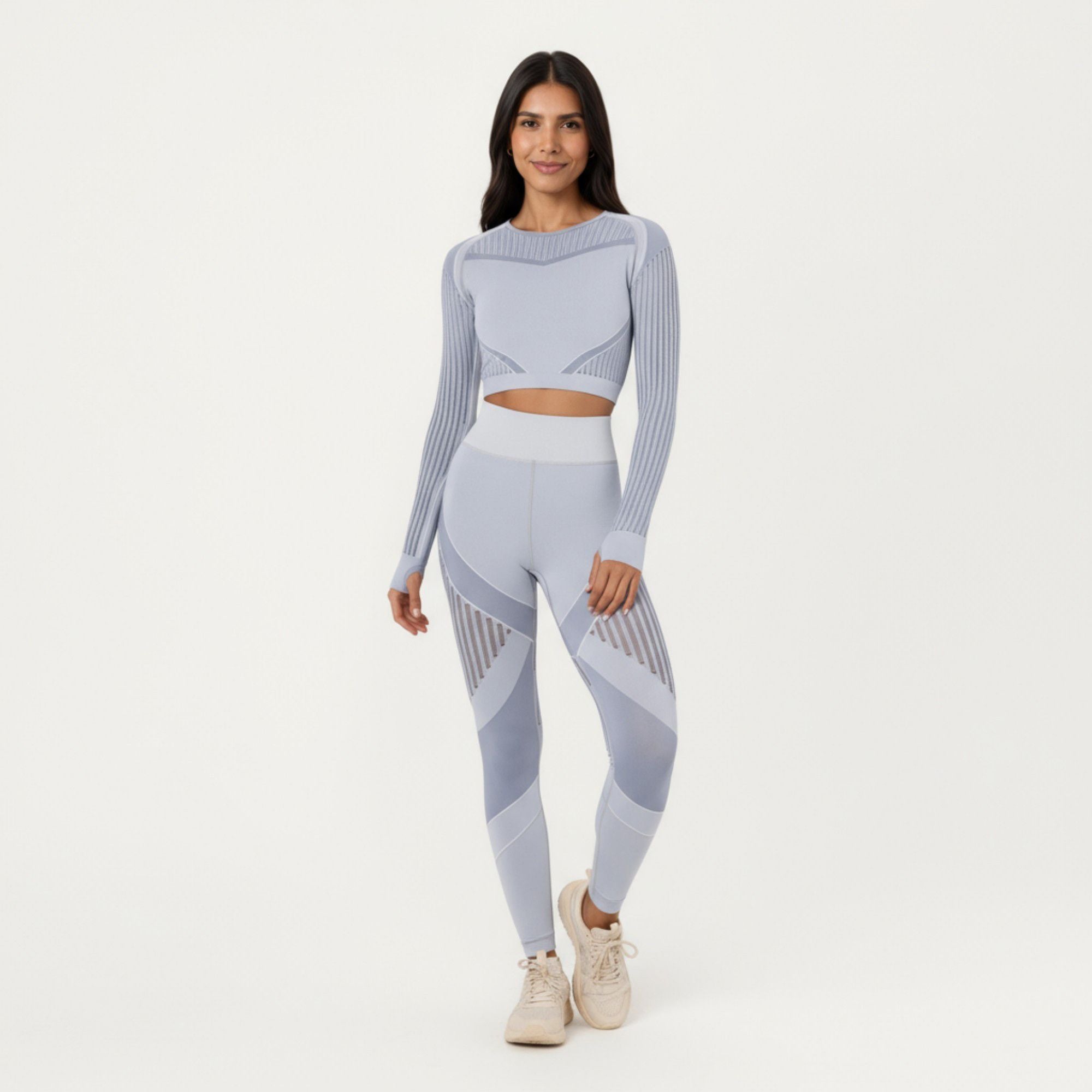 Anna-Kaci Active Women's Long Sleeve Seamless Crop Top with Ribbed Texture and Contour Panels