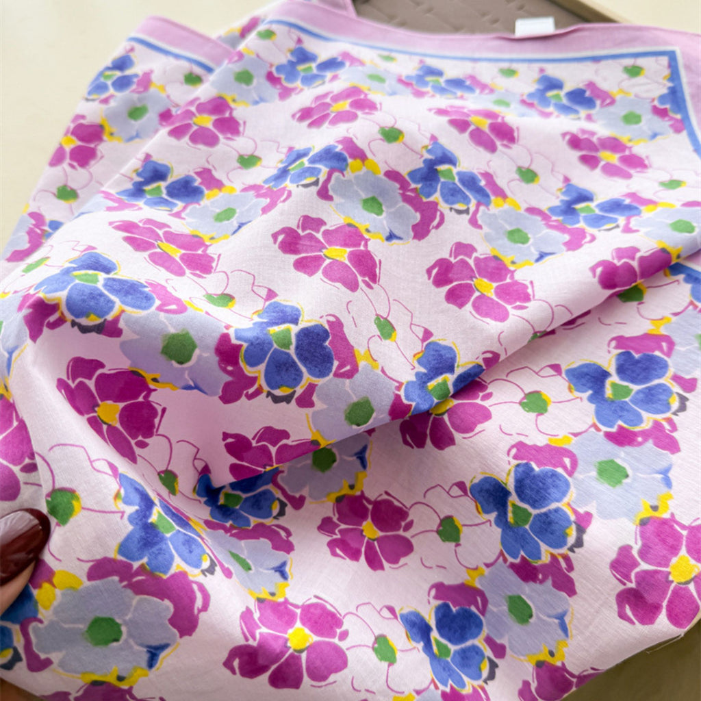 Floral Print Cotton Square Scarf Lightweight Soft Neck Hair Head Scarf Wrap 25.5¡Á25.5 Inches