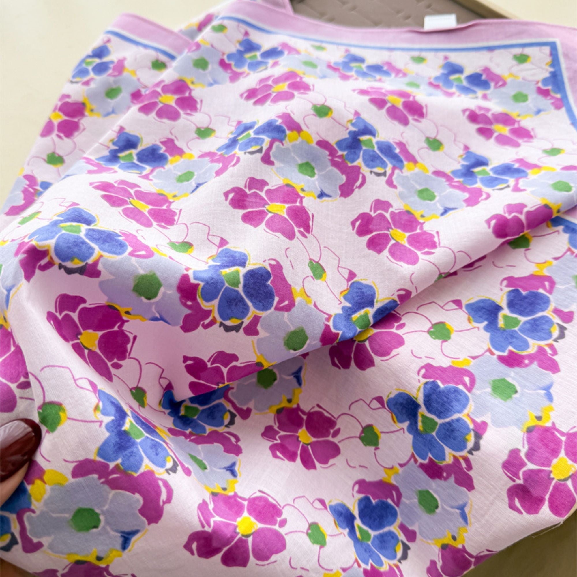 Floral Print Cotton Square Scarf Lightweight Soft Neck Hair Head Scarf Wrap 25.5¡Á25.5 Inches