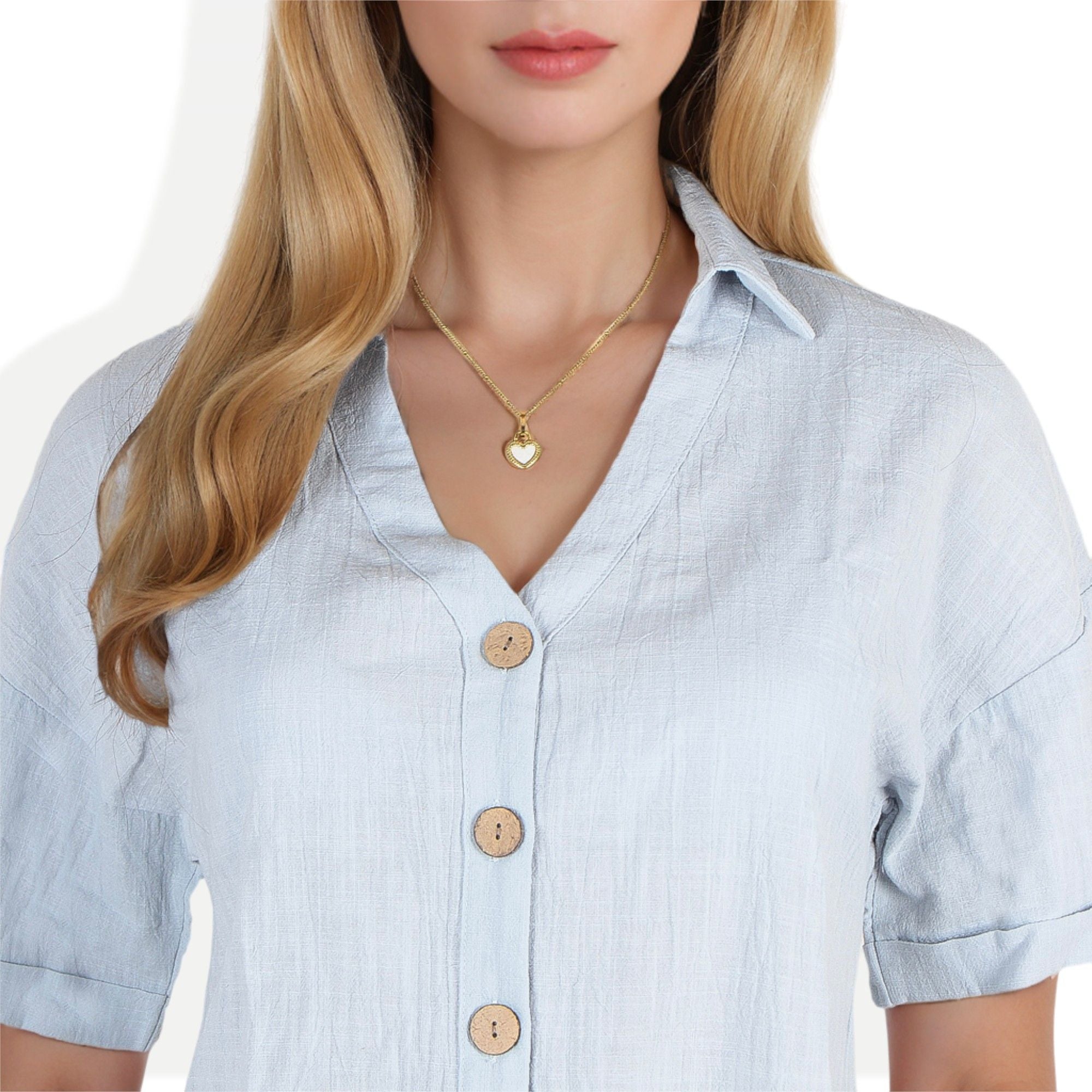 Women's Stainless Steel Fashion Necklace with 18K Gold Plated Heart Lock Pendant, Mother of Pearl Inlay, Adjustable Chain
