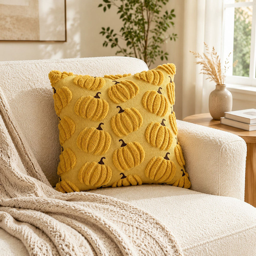 Tufted Pumpkin Pattern Throw Pillow Cover for Fall and Thanksgiving Decor