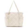 Oversized Quilted Tote Bag with Exterior Zip Pockets and Long Shoulder Straps 15.5x12.5x6.5in