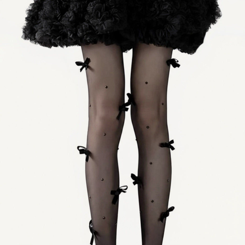 Anna-Kaci Women's Sheer Tights with Bow Accents and Polka Dot Embellishments