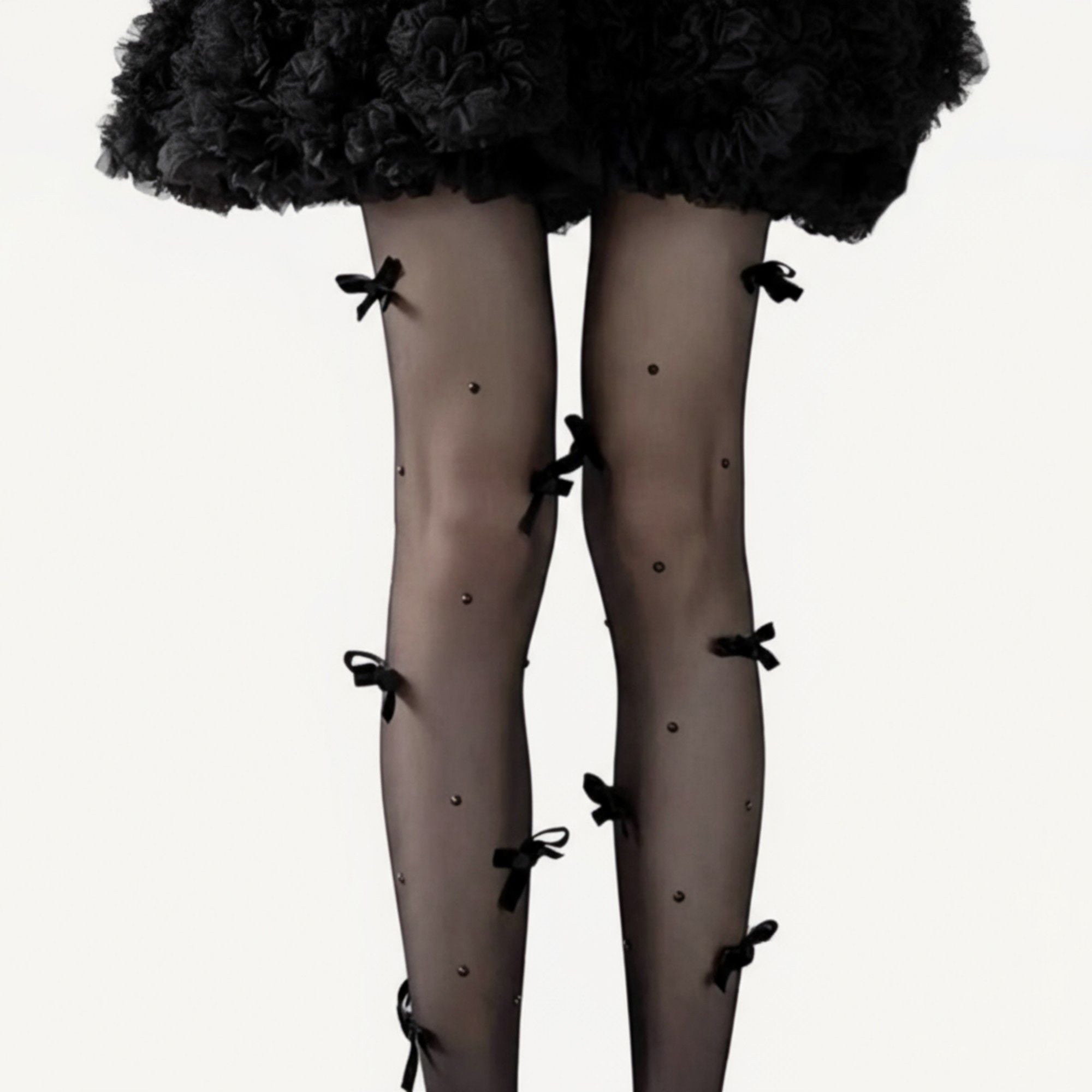Anna-Kaci Women's Sheer Tights with Bow Accents and Polka Dot Embellishments
