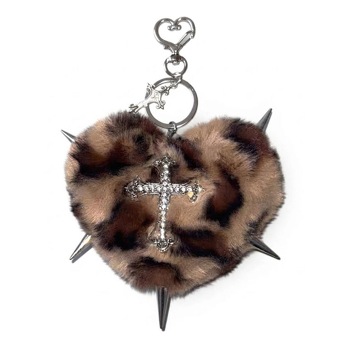 Punk Heart Faux Fur Keychain Rivet Cross Bag Charm Set