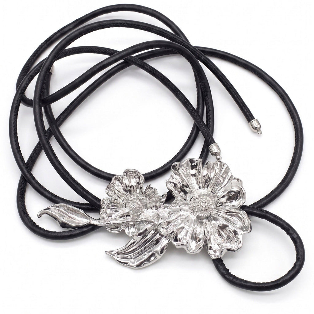 Double Floral Metal Waist Rope Adjustable Floral Body Belt Flower Inspired Waist Jewelry 47.2in