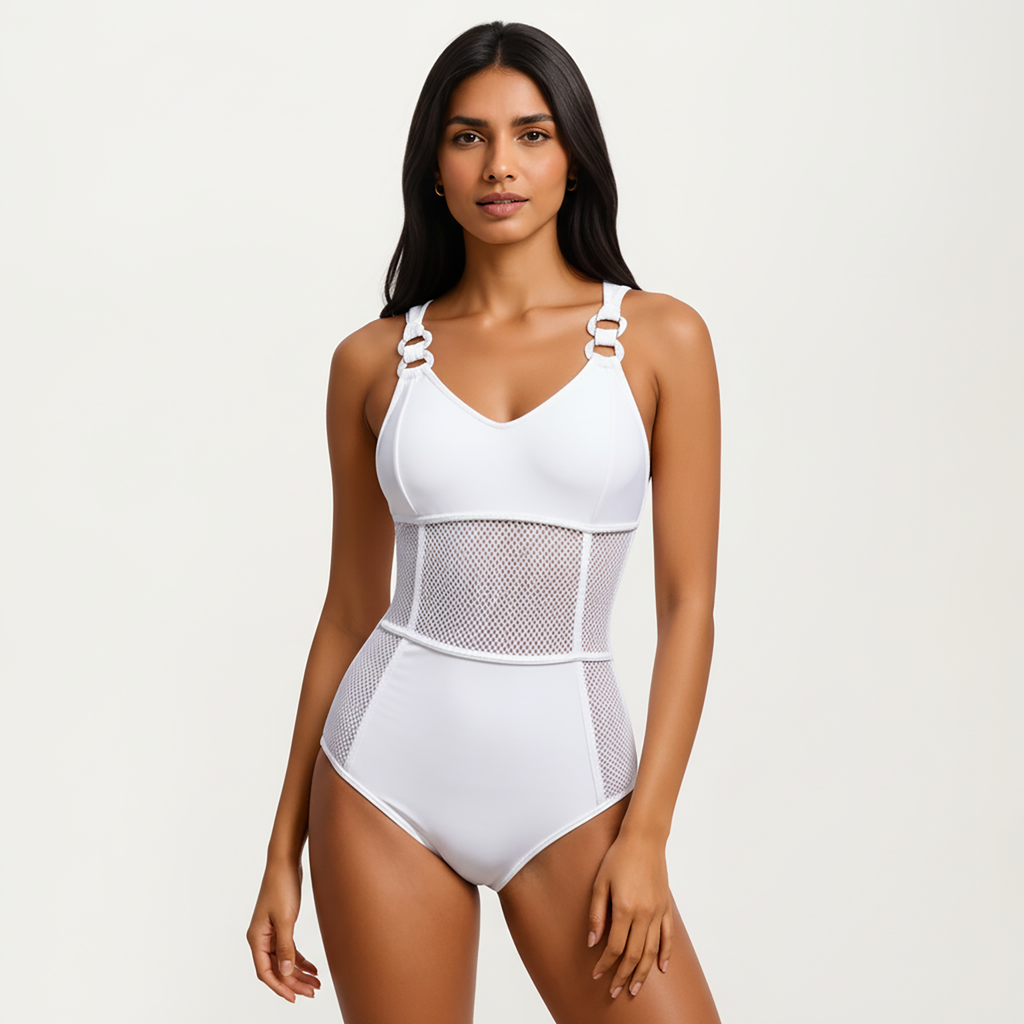 Anna-Kaci Women's Mesh Panel One Piece Swimsuit with Ring Strap Detail and Sculpted Fit