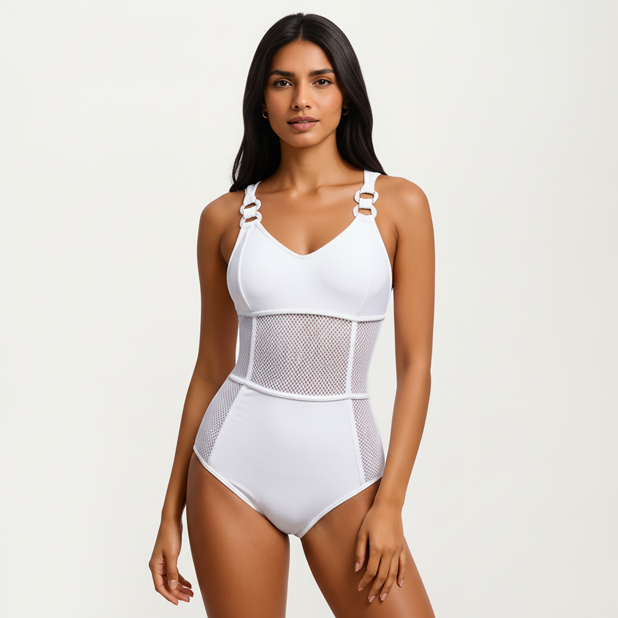 Anna-Kaci Women's Mesh Panel One Piece Swimsuit with Ring Strap Detail and Sculpted Fit
