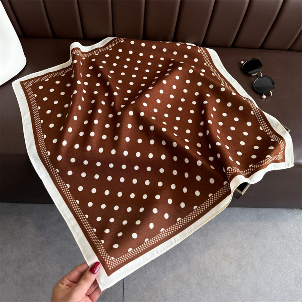 Anna-Kaci Women's Polka Dot Satin Square Scarf with Contrasting Border Trim 27x27in