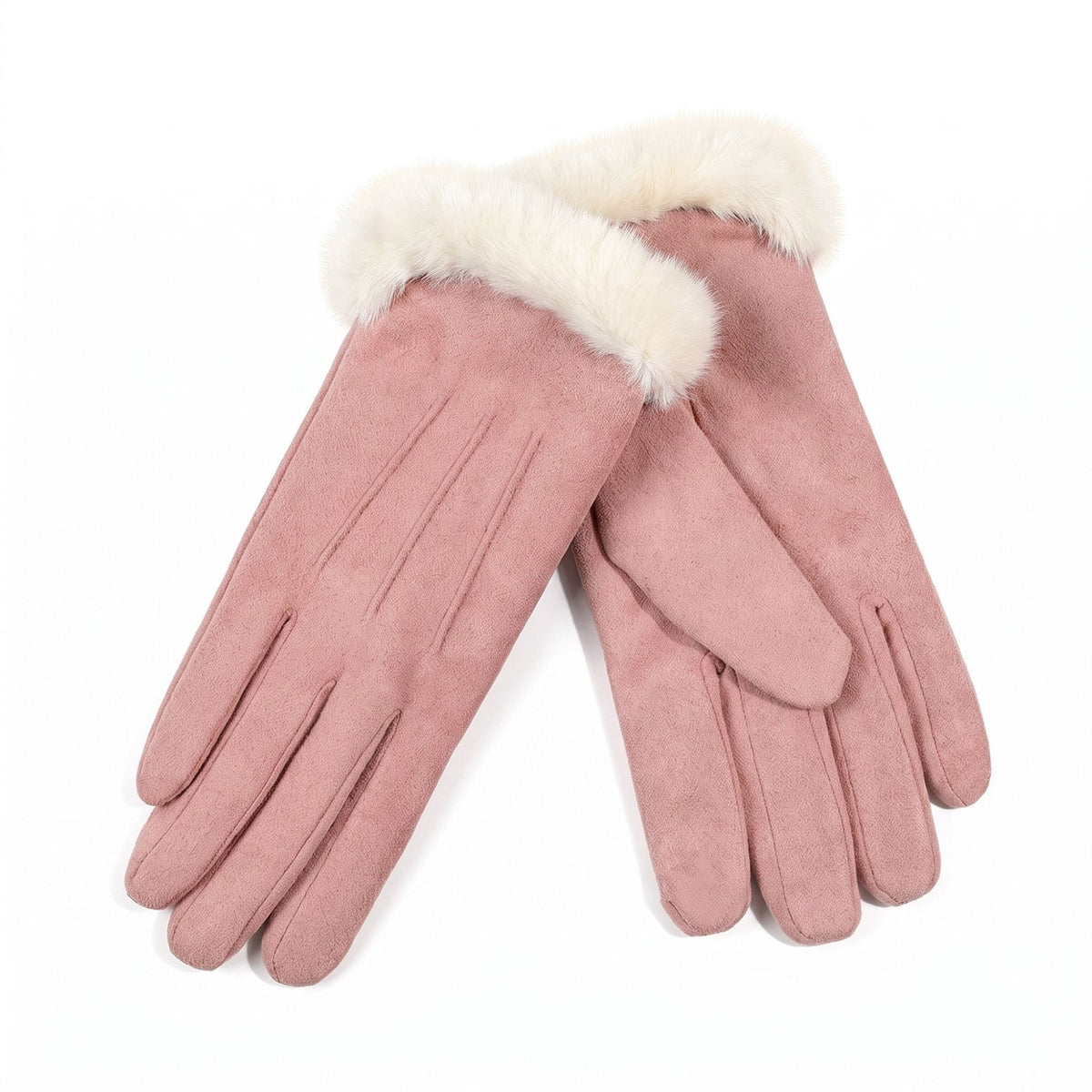 Faux Fur Cuff Full Finger Gloves with Soft Suede Like Finish