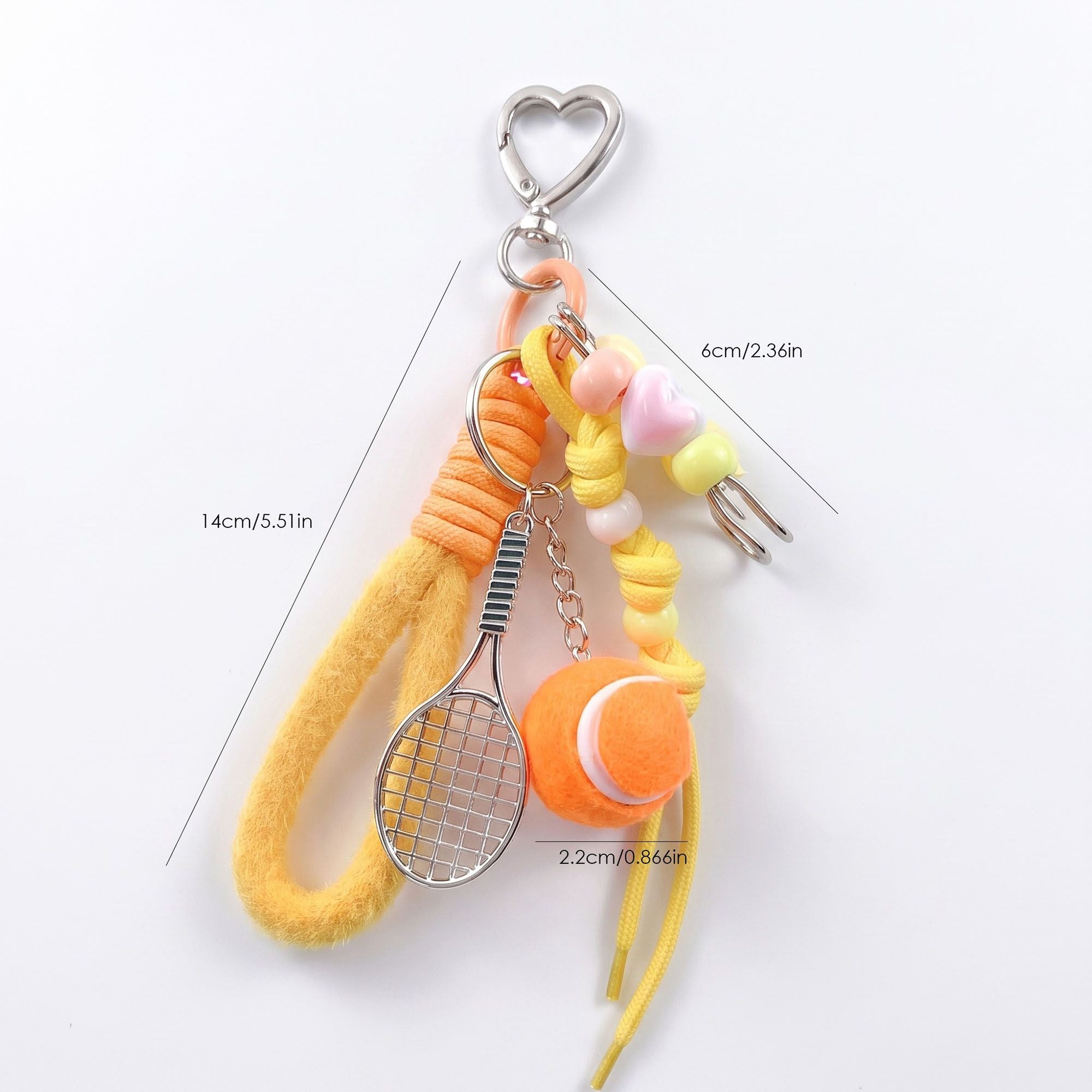 2-Piece Womens Sports Themed Bag Charm with Hanging Clip and Tennis Accessory