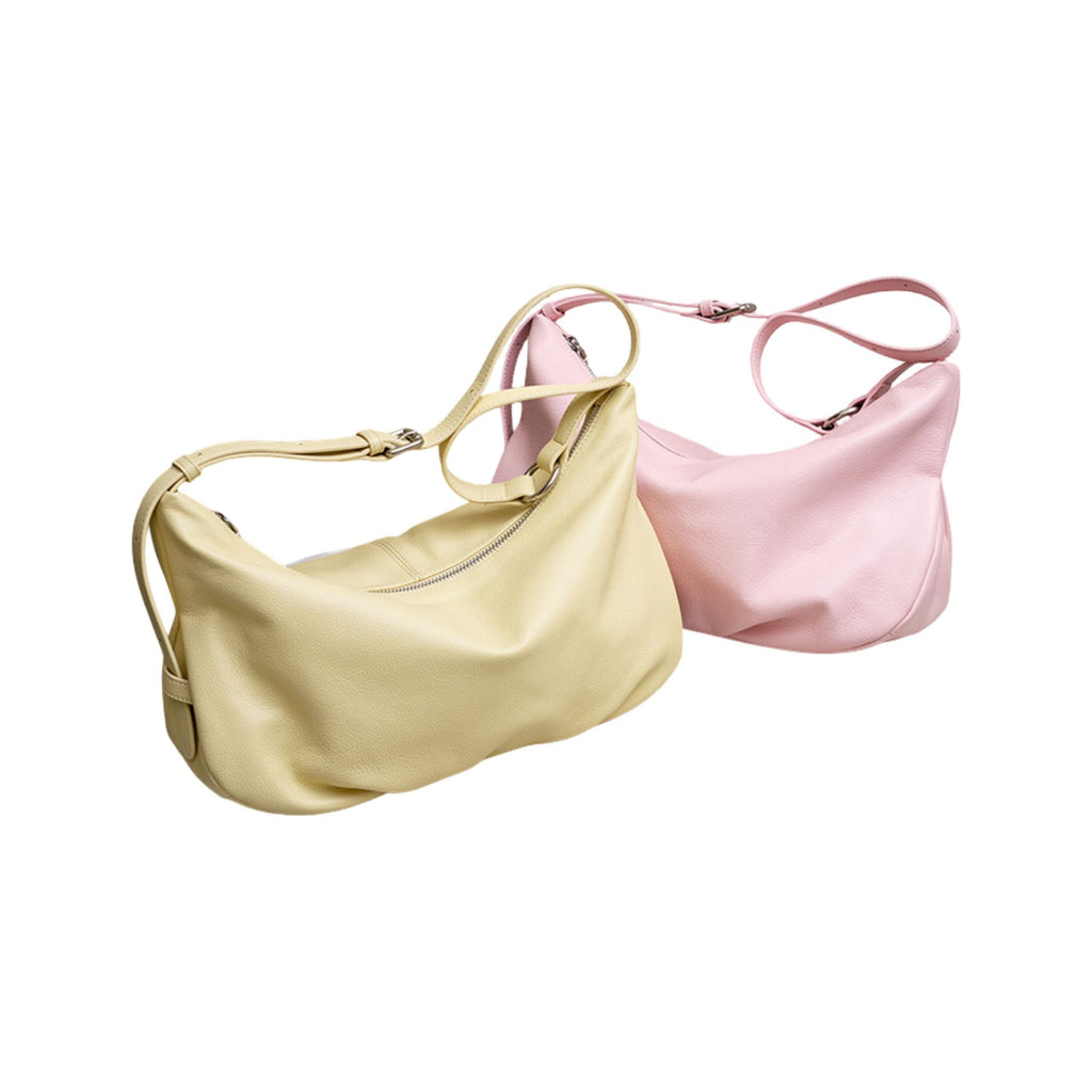 Slouchy Leather Shoulder Bag with Adjustable Strap Soft Crescent Silhouette and Zip Closure