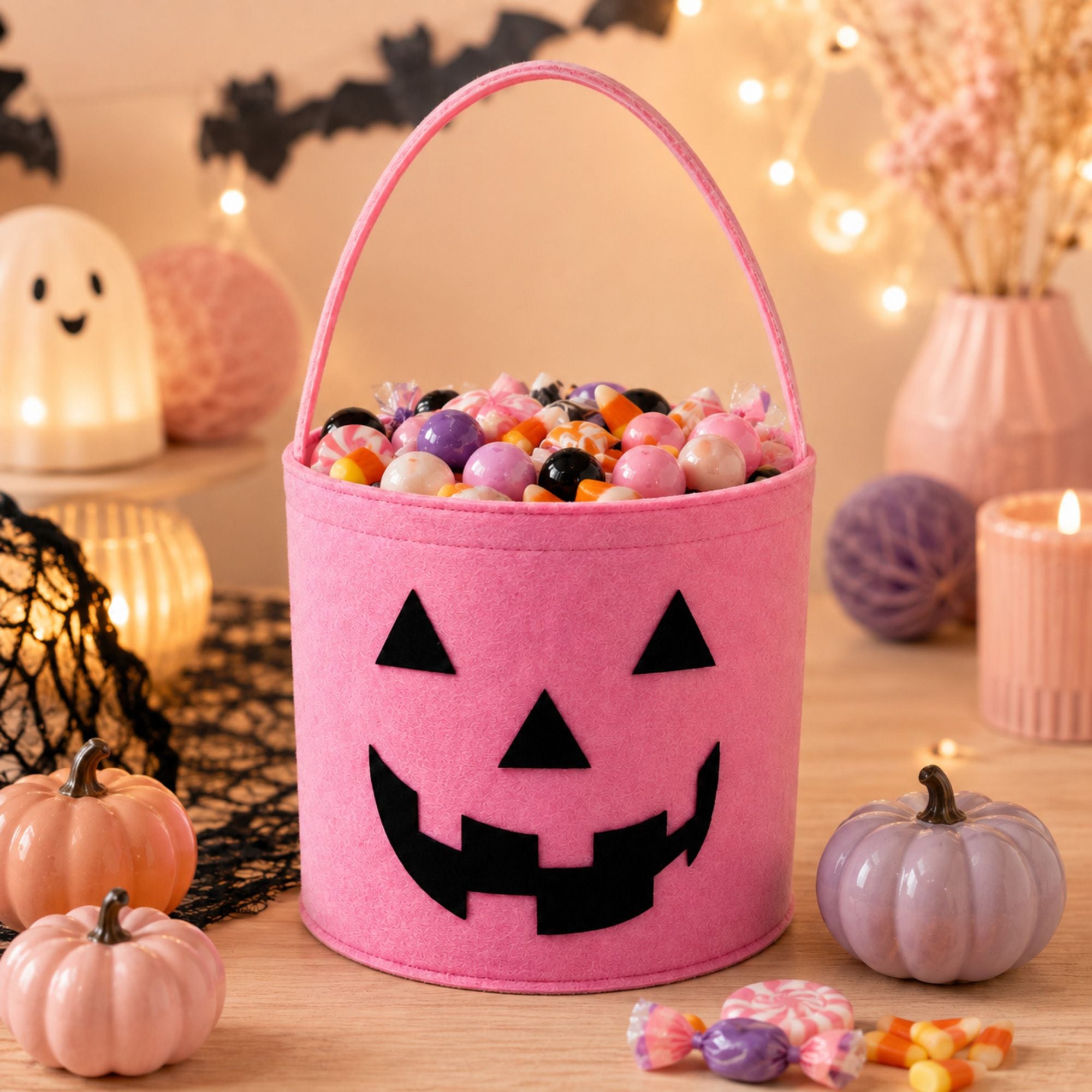 Halloween Felt Candy Bucket Pumpkin Trick or Treat Basket Large Capacity Holiday Storage Tote Bag