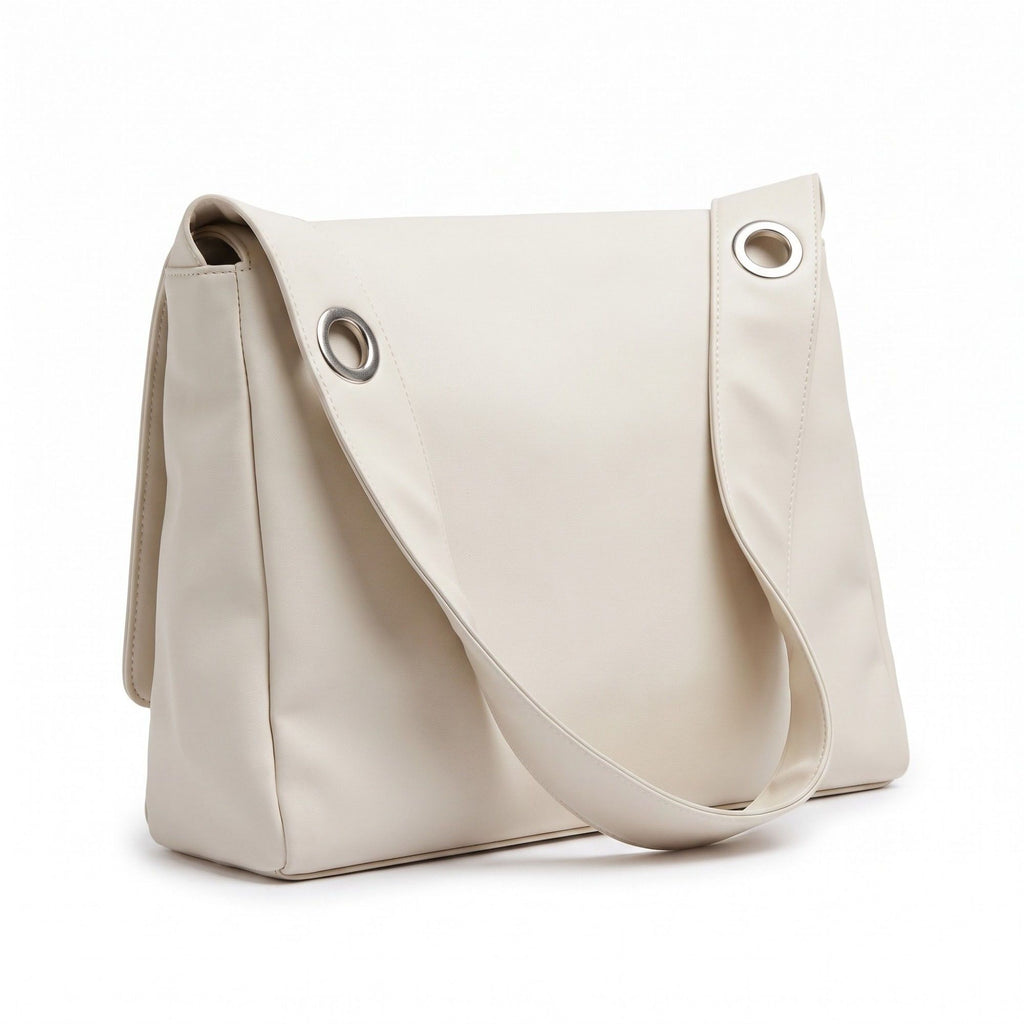 Flap Hobo Bag with Grommet Strap and Wide Shoulder Handle 11.8x9.5x4in
