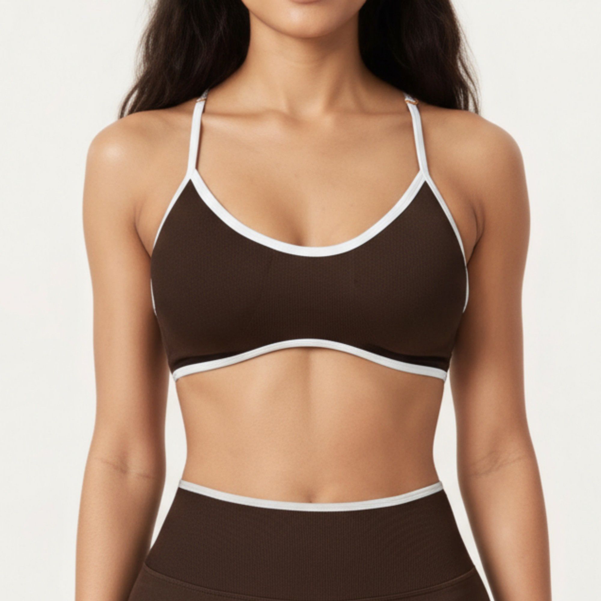 Anna-Kaci Active Women's Contrast Trim Scoop Neck Sports Bra with Adjustable Spaghetti Straps