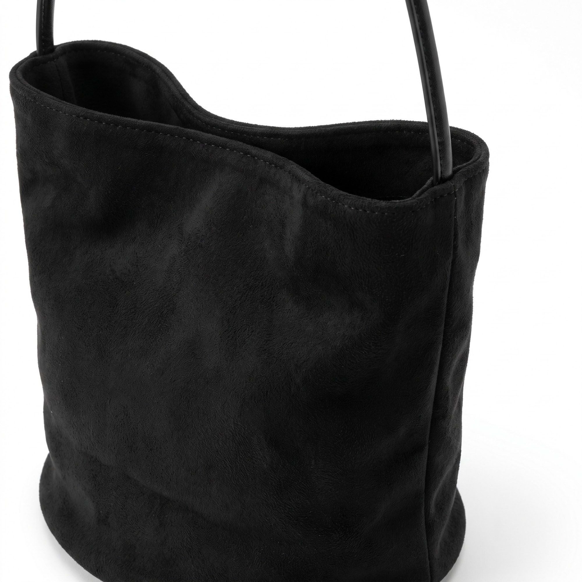 Suede-Look Bucket Shoulder Bag with Long Strap and Soft Structured Shape 9x7.5x6.5in