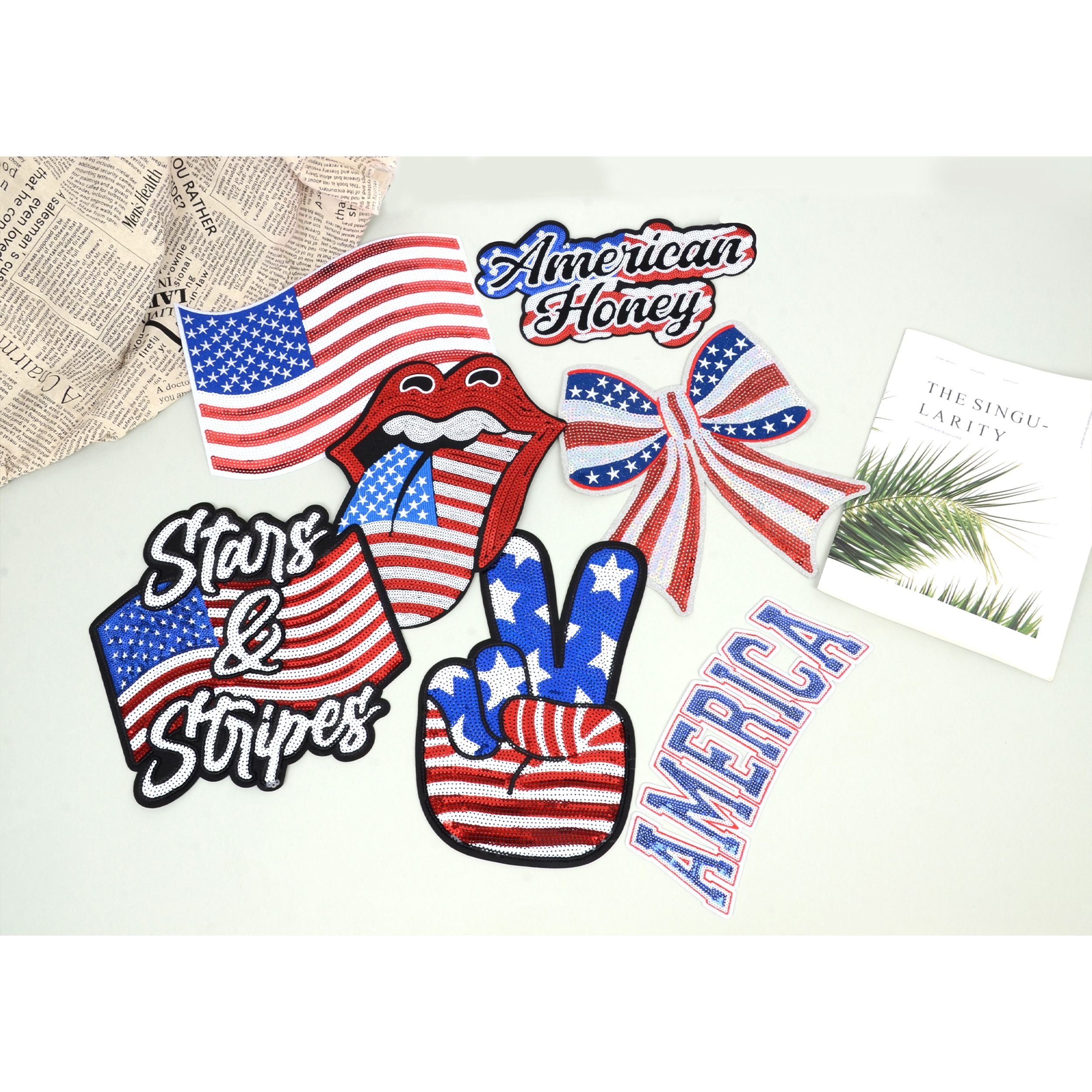 Independence Day Sequin American Flag Iron On Patch Glitter Patriotic USA 4th of July Craft Sewing Embroidery Clothing Patch Decoration