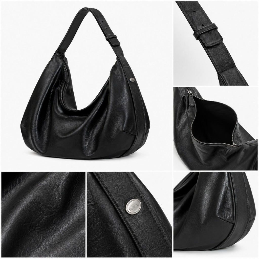 Oversized Slouchy Hobo Shoulder Bag with Adjustable Wide Strap and Zippered Pocket