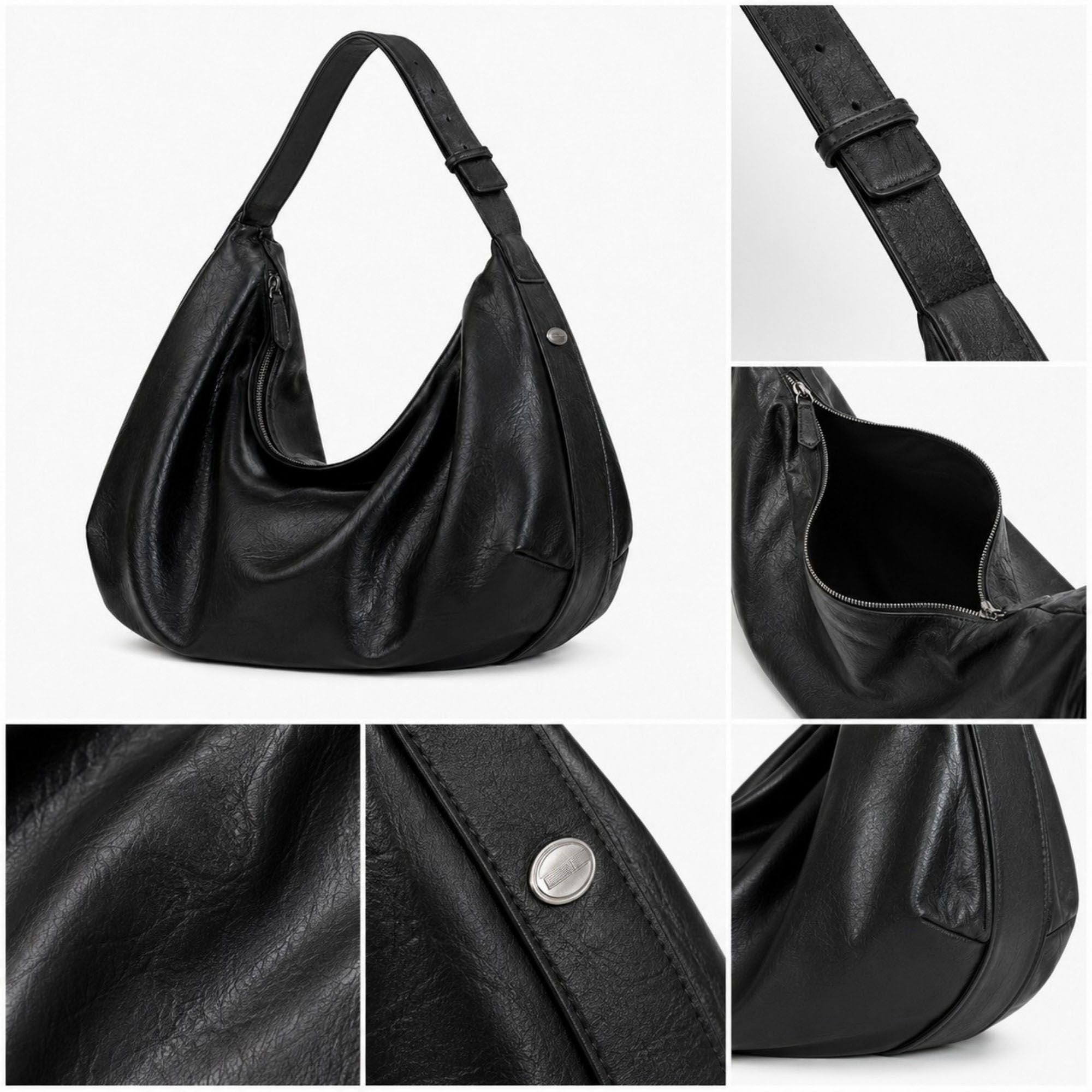 Oversized Slouchy Hobo Shoulder Bag with Adjustable Wide Strap and Zippered Pocket