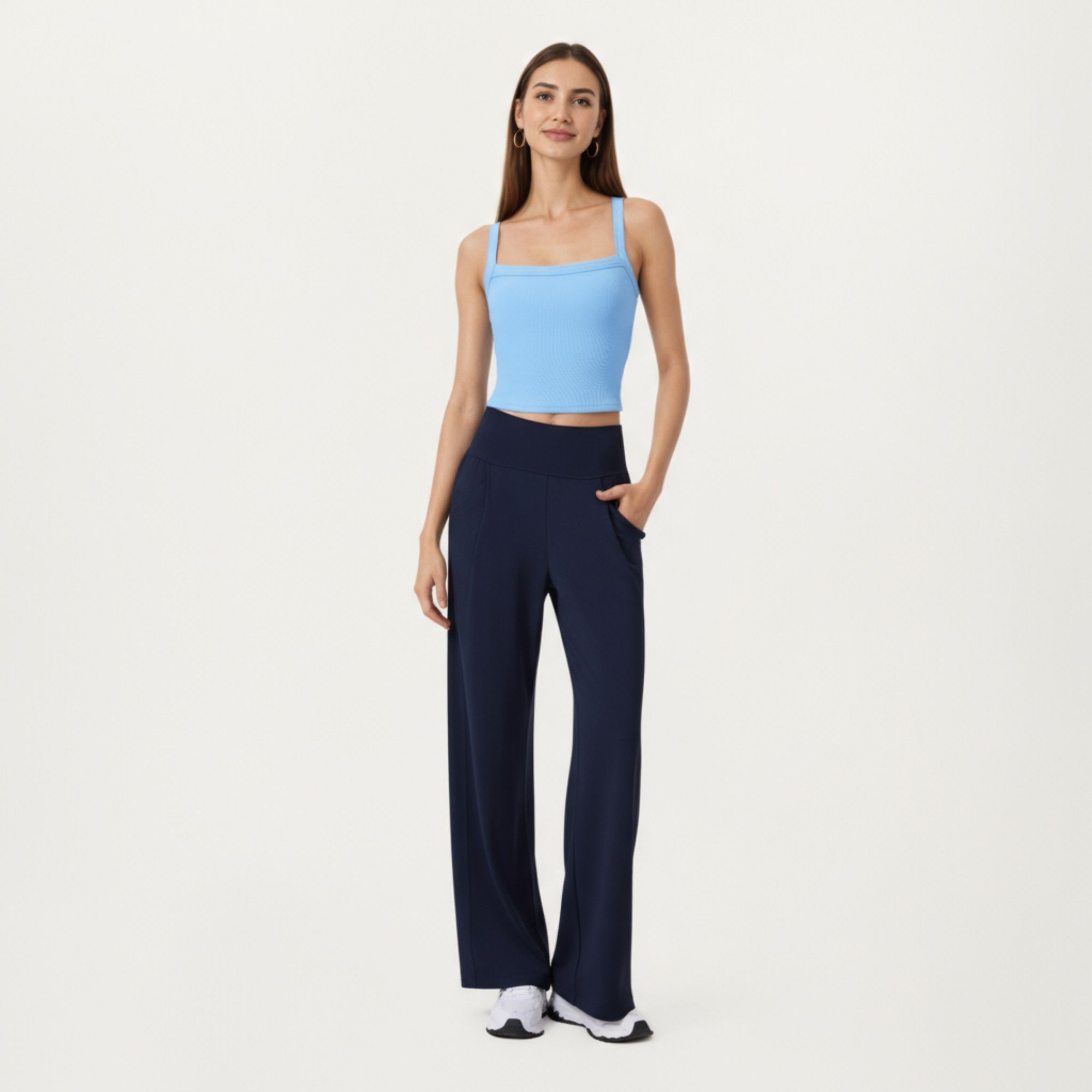 Anna-Kaci Active Women's Square Neck Ribbed Knit Cropped Tank Top with Wide Shoulder Straps