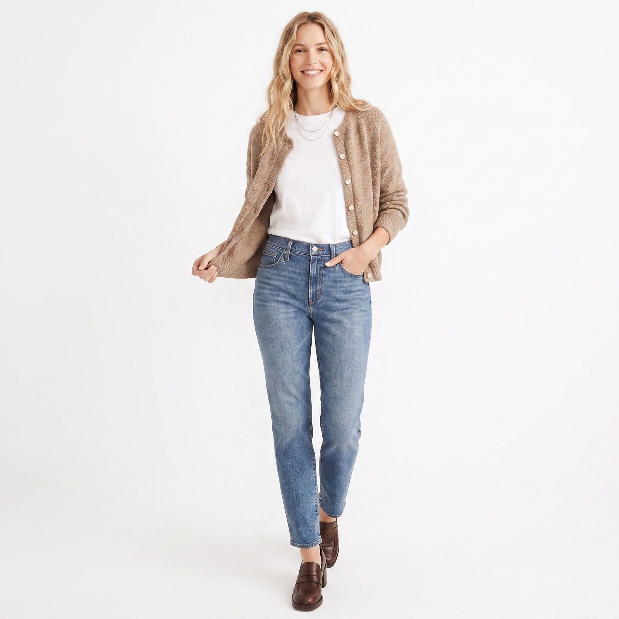 Soft Textured Button-Front Crew Neck Cardigan