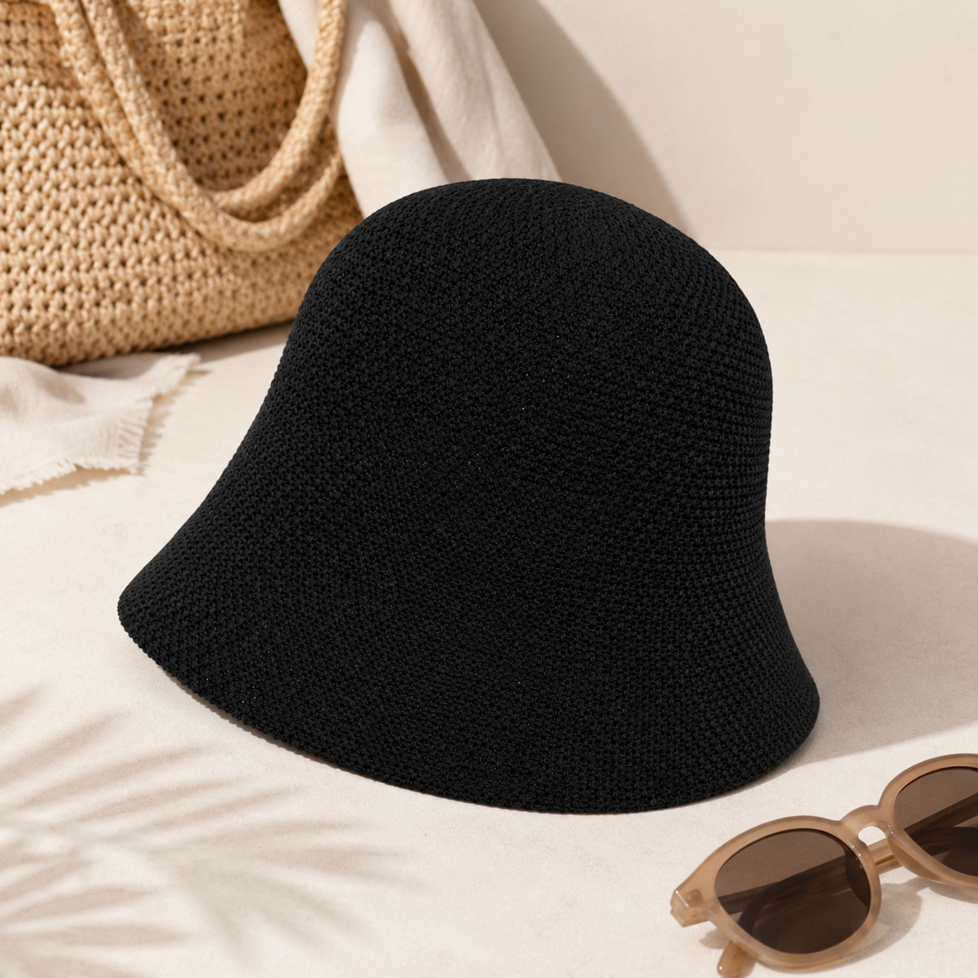 Crochet Bucket Hat with Openwork Texture and Short Brim