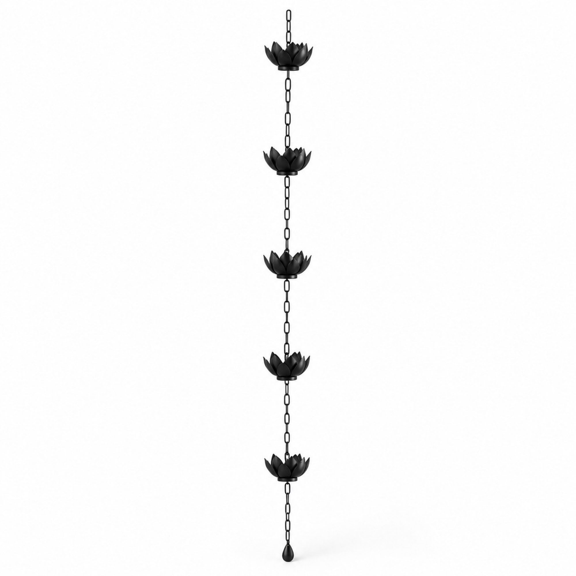 Black Lotus Rain Chain for Gutters