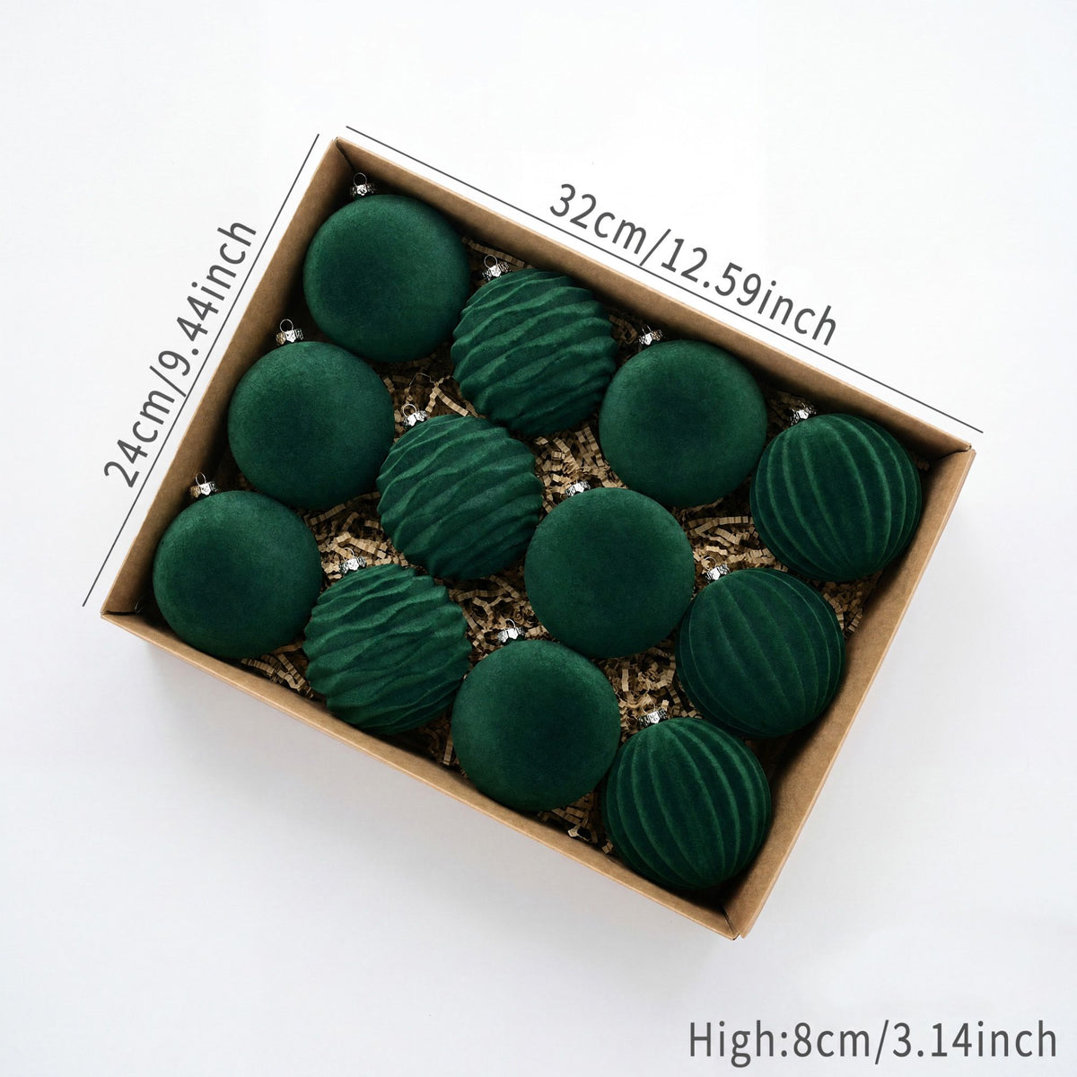 12ct Flocked Christmas Ball Ornament Set 3.15 Inch Holiday Tree Decorations