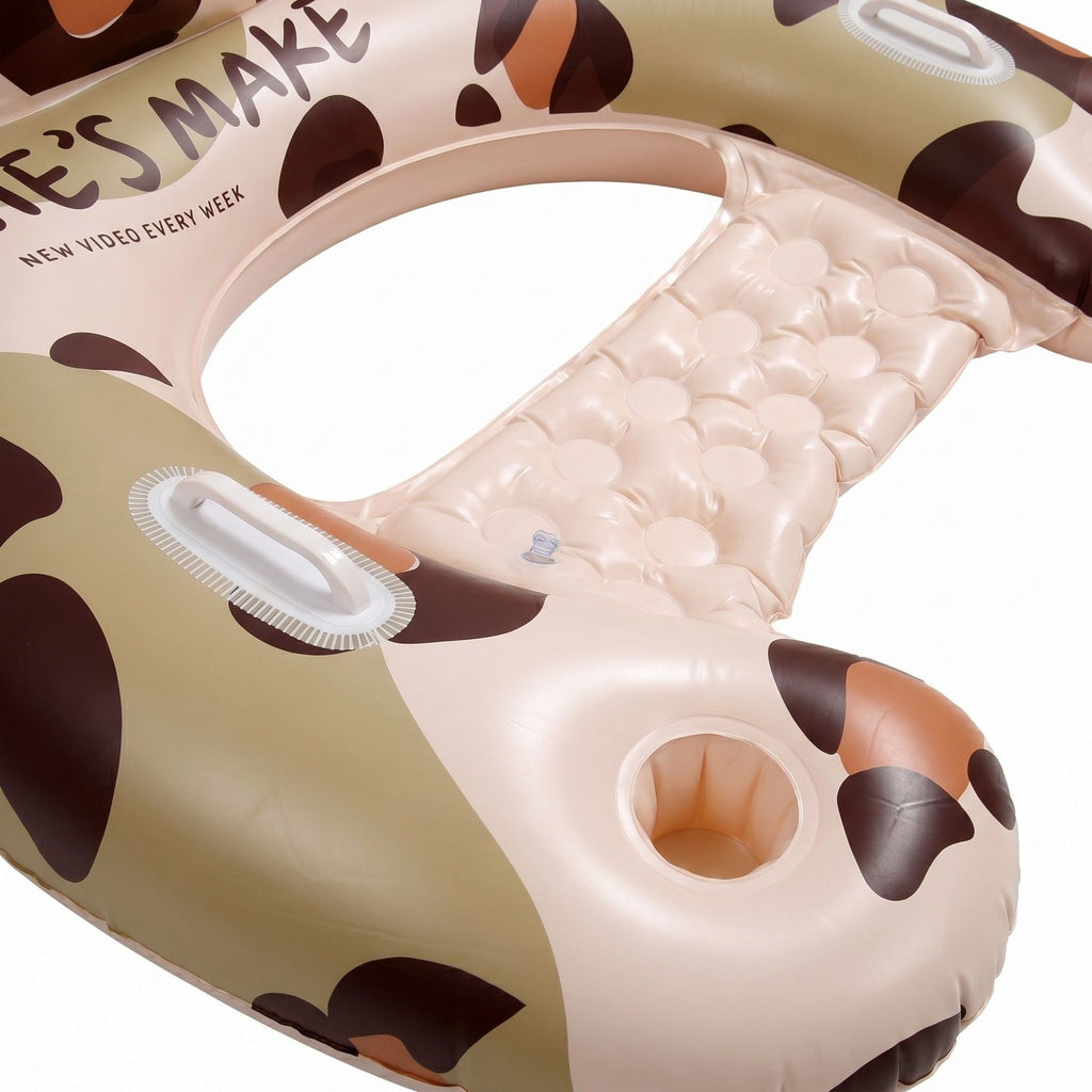 Cow Print Inflatable Pool Float Lounge Chair with Headrest Cup Holder and Handles Durable PVC Float 39.4x43.3in
