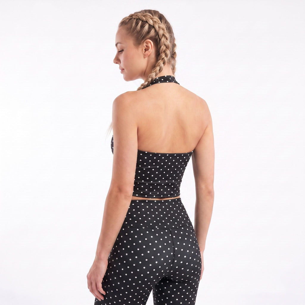 Polka Dot Halter Neck Cropped Active Tank Top for Workouts Running and Everyday Athleisure