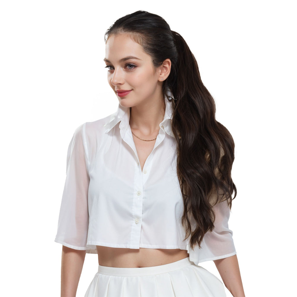 Long Drawstring Ponytail Hair Extension Wave 22 Inch Synthetic Fake Layered Pony Tail Hairpieces for Women