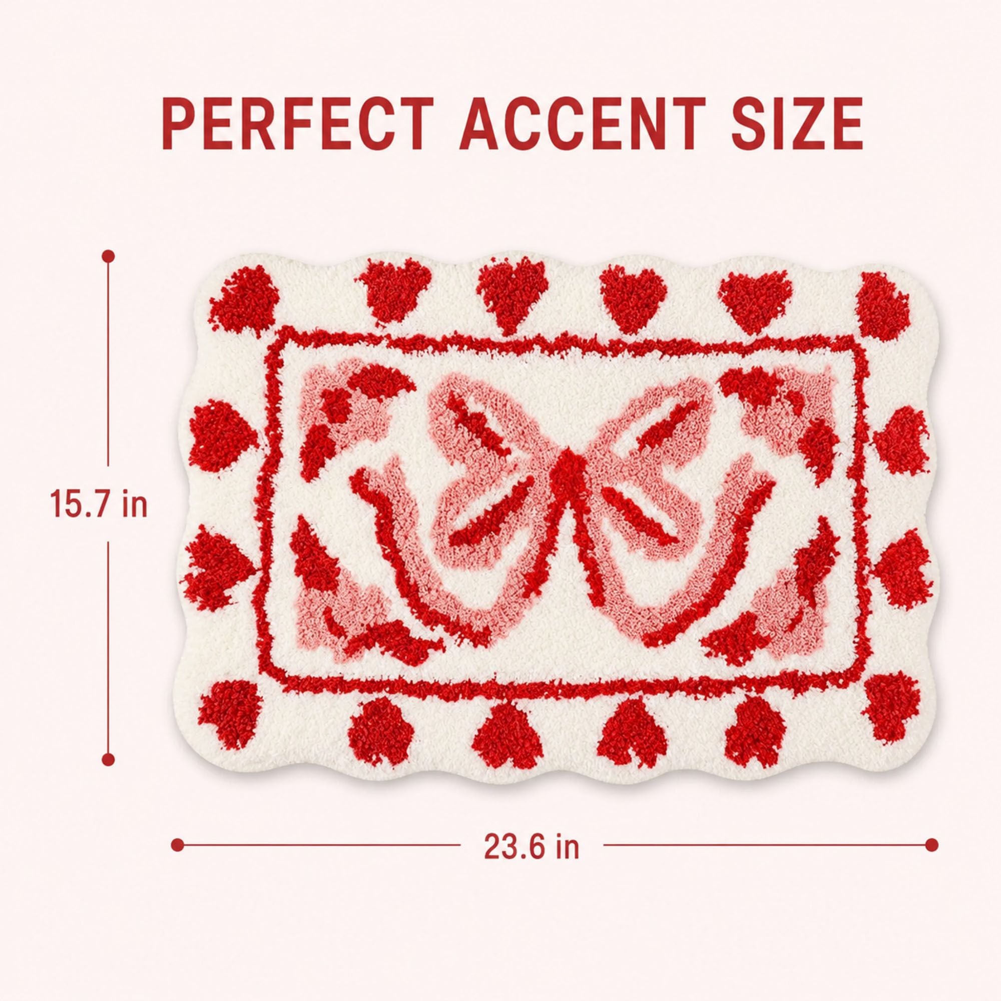 Bow and Heart Shaped Bath Mat Nonslip Accent Rug 15.7 x 23.6 Inches