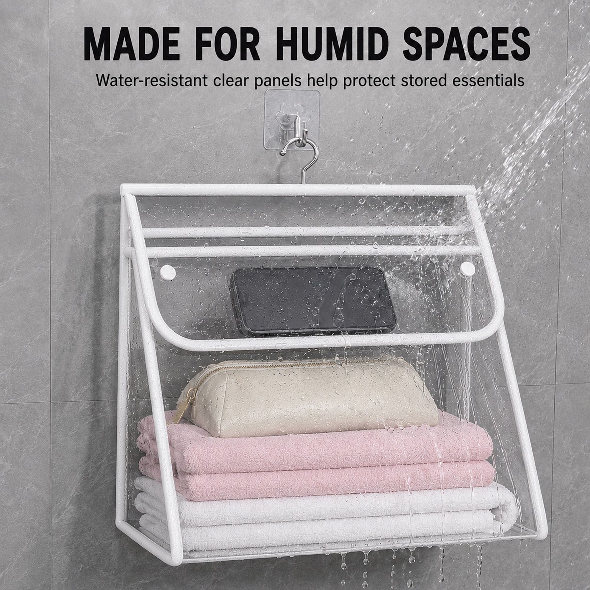 Clear Hanging Wall Storage Bag with Snap Flap Hook Bathroom Organizer