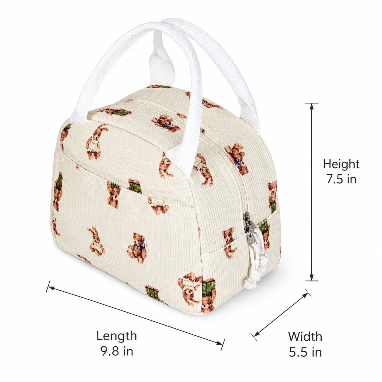 Printed Insulated Lunch Tote Bag with Double Handles and Zip Closure