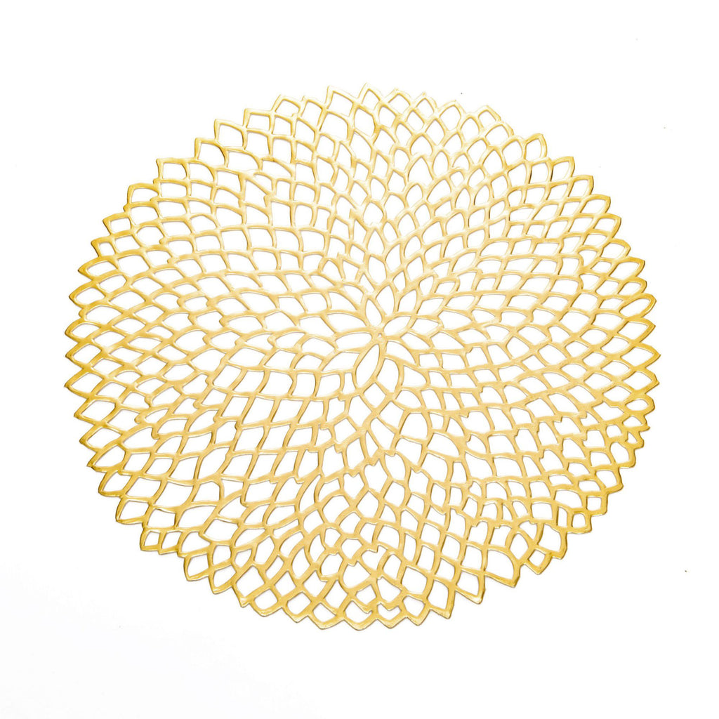 4 Set Round Geometric Cutout Placemats with Modern Floral Design 15in