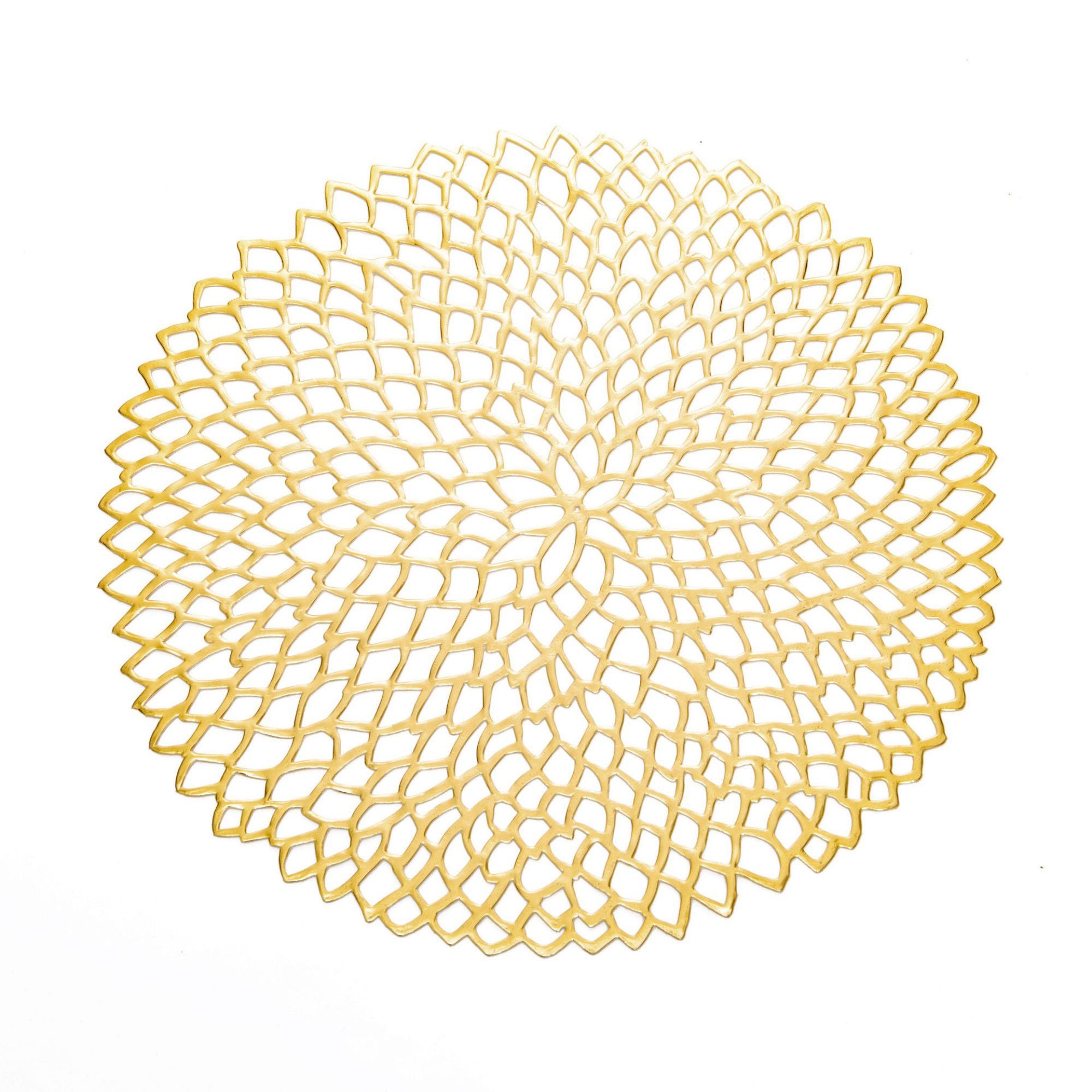 4 Set Round Geometric Cutout Placemats with Modern Floral Design 15in