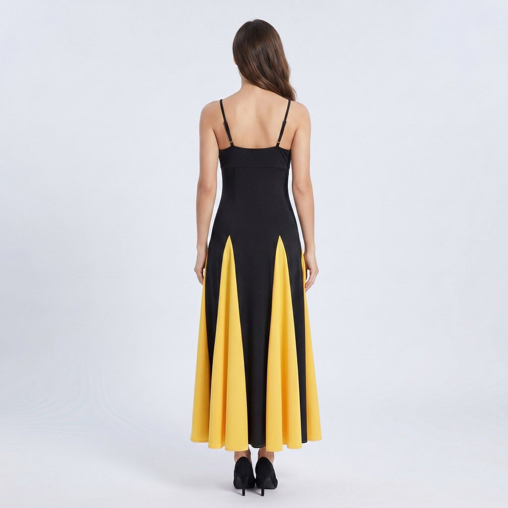 Anna-Kaci Women's Spaghetti Strap Colorblock Fit and Flare Midi Dress